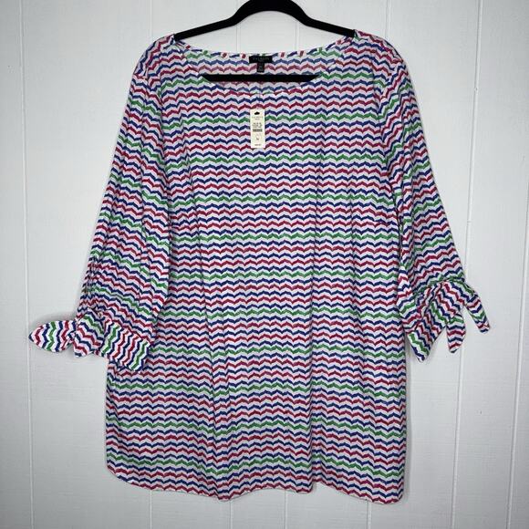 Talbots Woman Striped Cotton Blouse Tie Sleeves Size 3X NWT - Picture 1 of 5